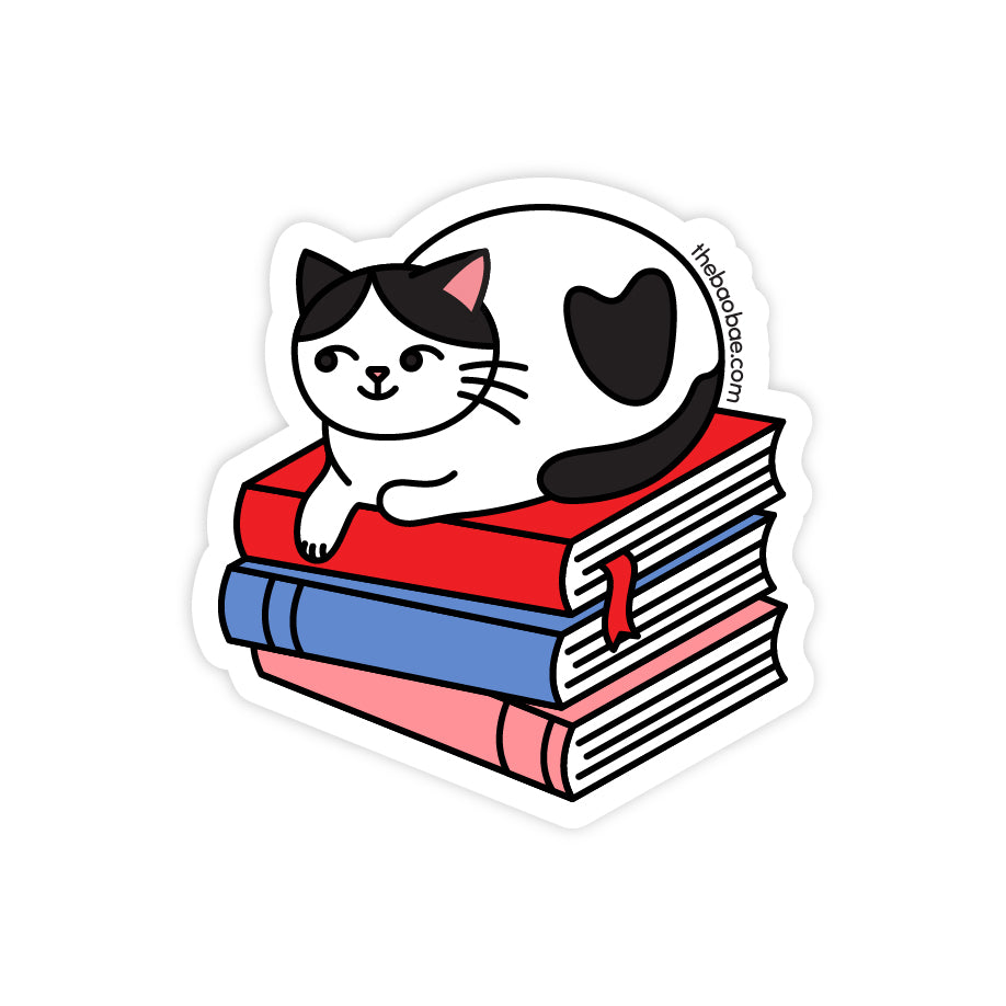 Stack of Books Cat Sticker