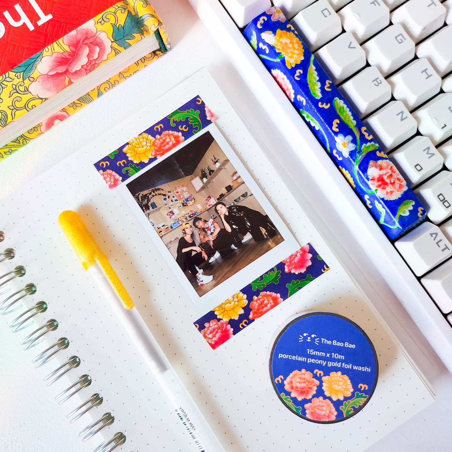 Porcelain Peony Gold Foil Washi Tape