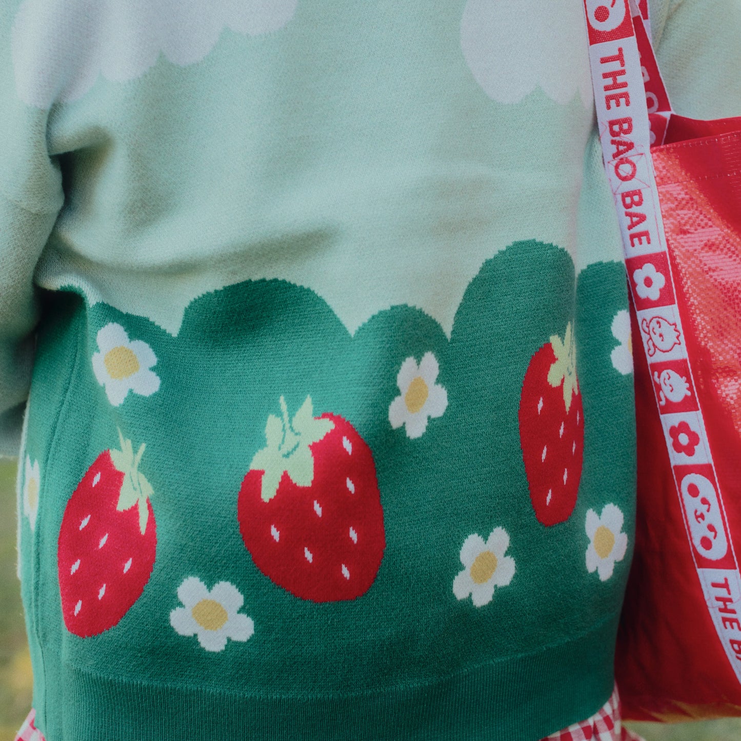 Strawberry Picking Berry Basket Pocket Knit Cardigan