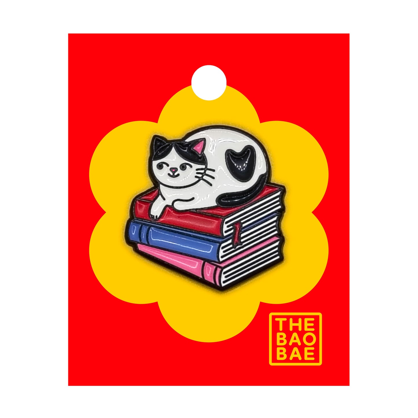 Stack of Books Cat Pin