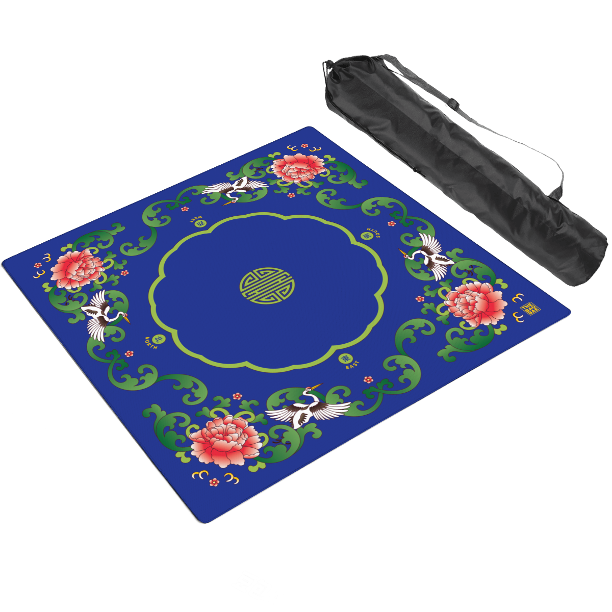 Peony Crane Blue Mahjong Mat