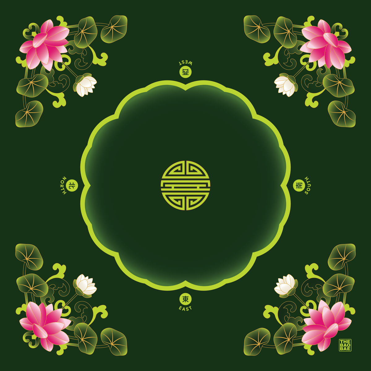 Lotus Pond Dark Green Mahjong Mat