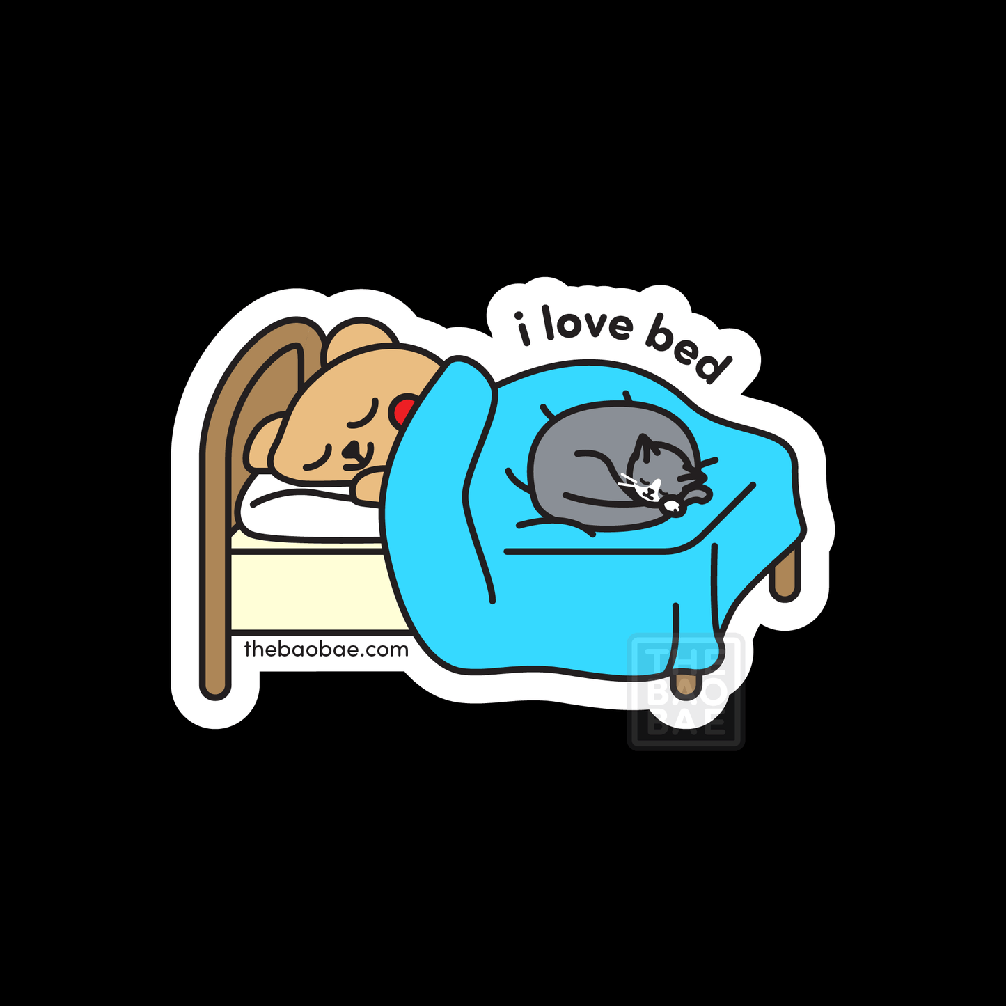 I Love Bed Bear and Cat Sticker