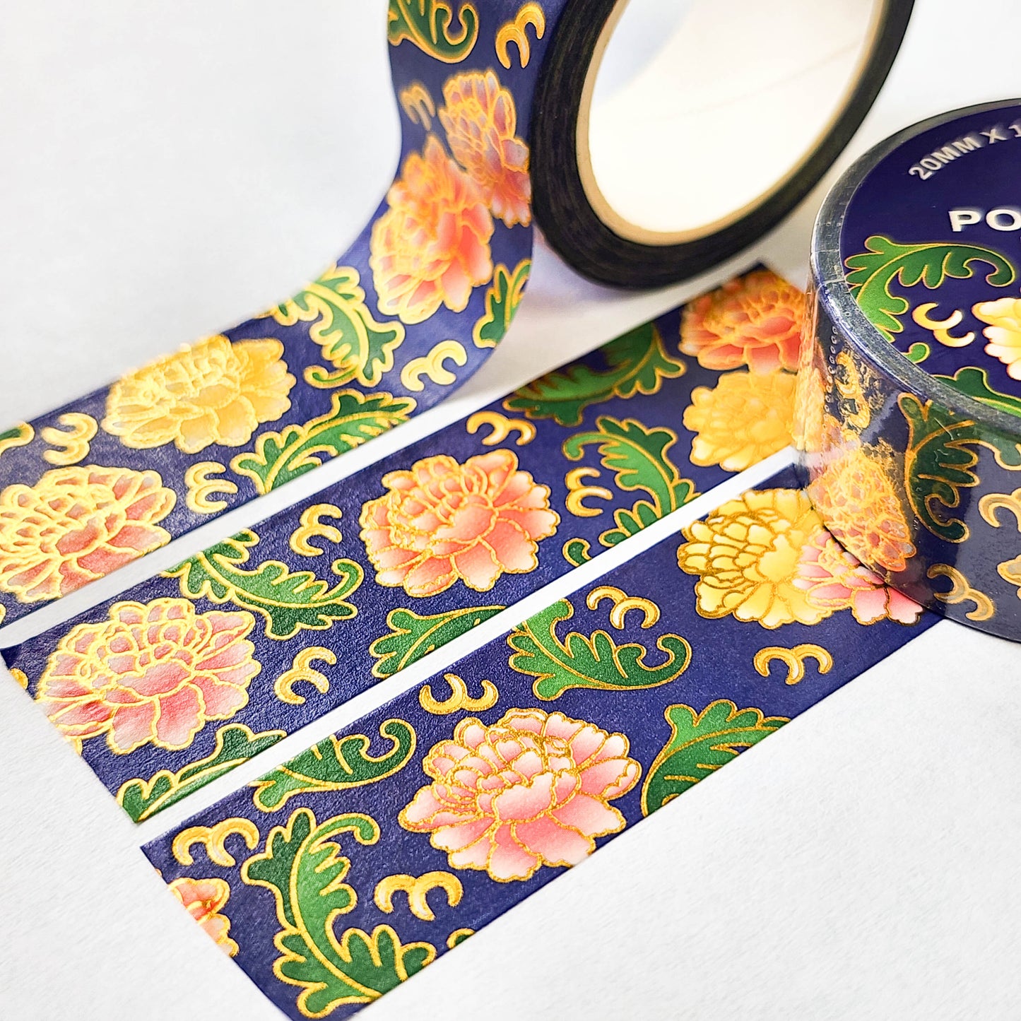 Porcelain Peony Gold Foil Washi Tape