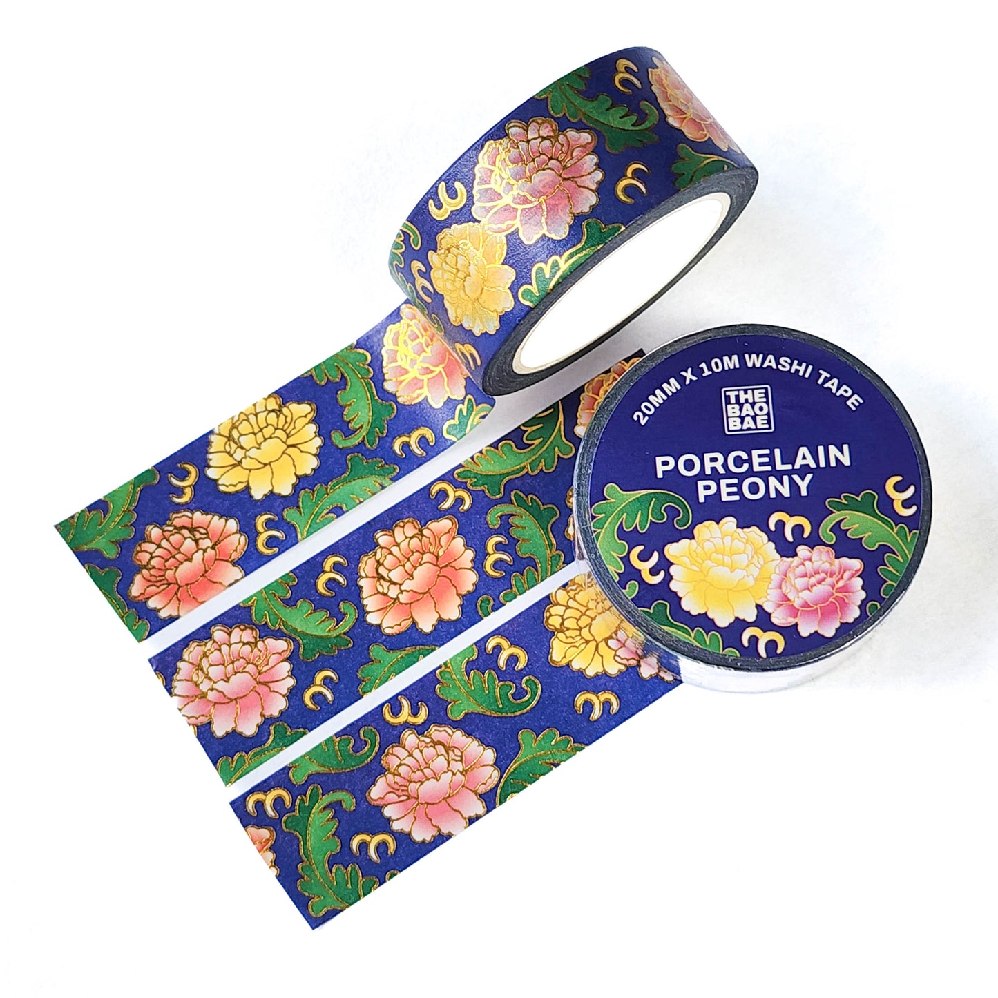 Porcelain Peony Gold Foil Washi Tape