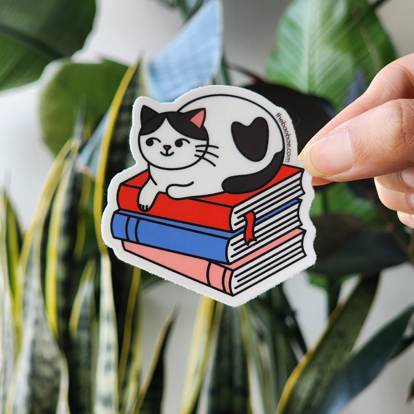 Stack of Books Cat Sticker