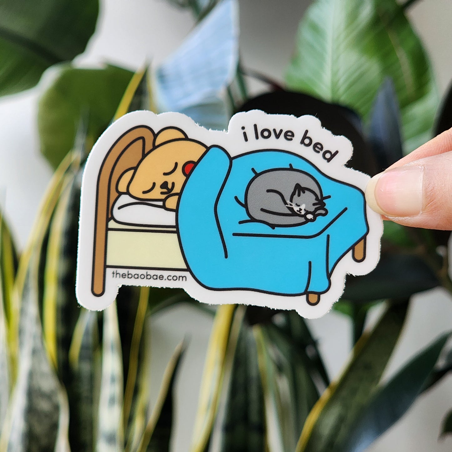 I Love Bed Bear and Cat Sticker